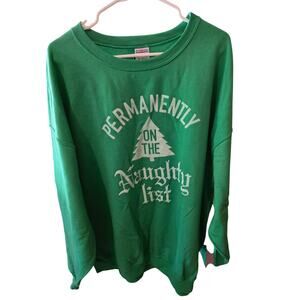 Lost Gods Christmas Sweatshirt 3x Womens Plus Size Naughty List Green Holiday